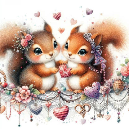 Love Rose Two Squirrels - Full Round Drill Diamond Painting 30*30CM