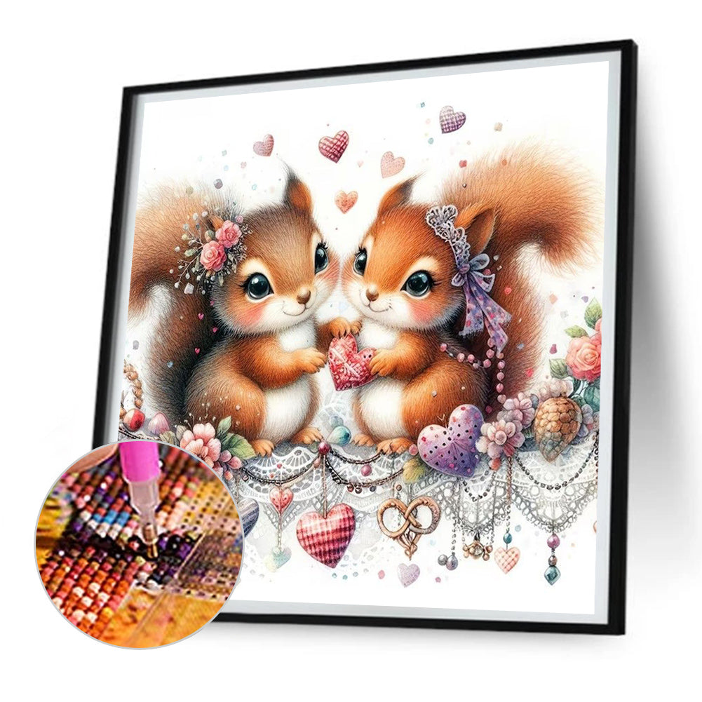 Love Rose Two Squirrels - Full Round Drill Diamond Painting 30*30CM