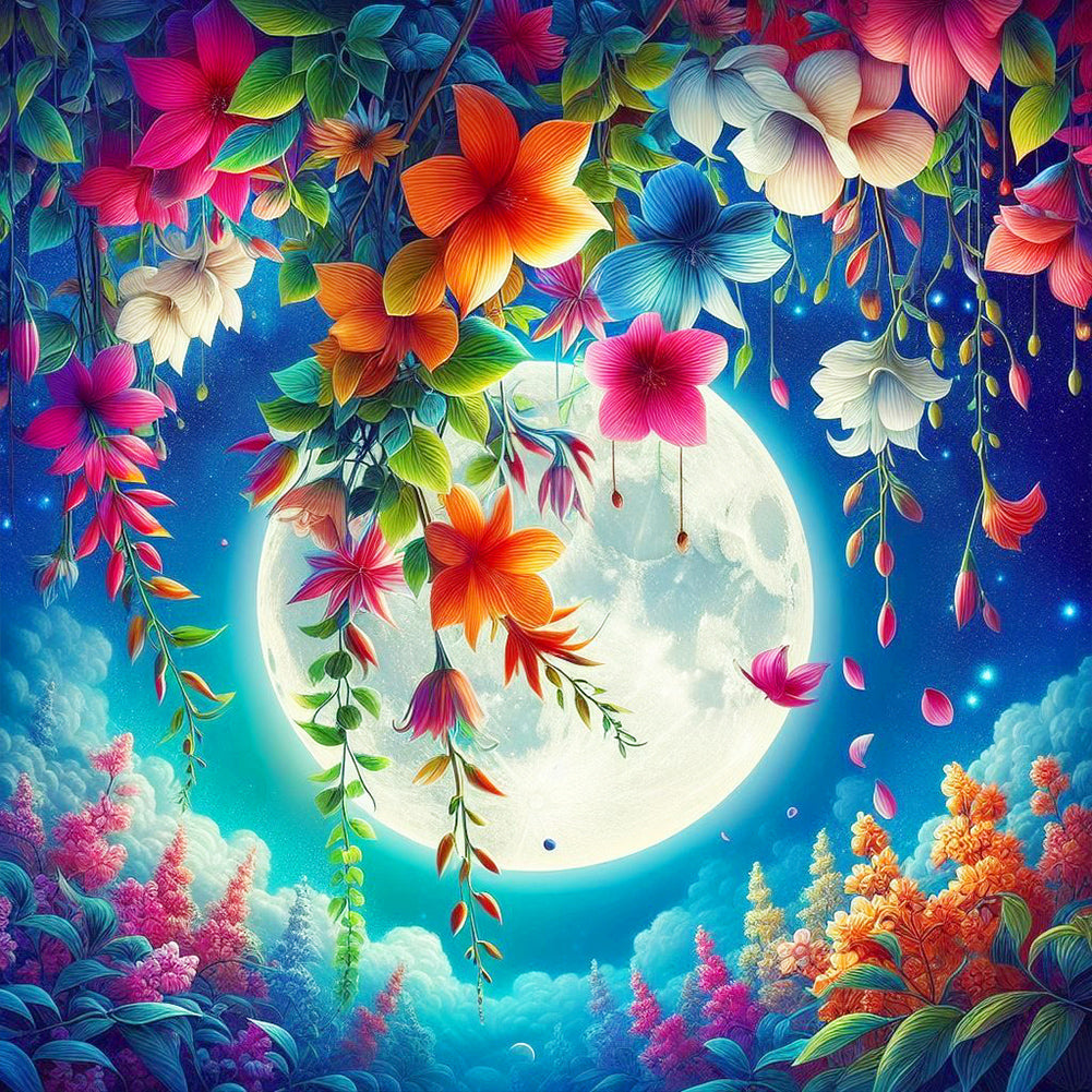 Flower Under The Moon - Full Round Drill Diamond Painting 30*30CM
