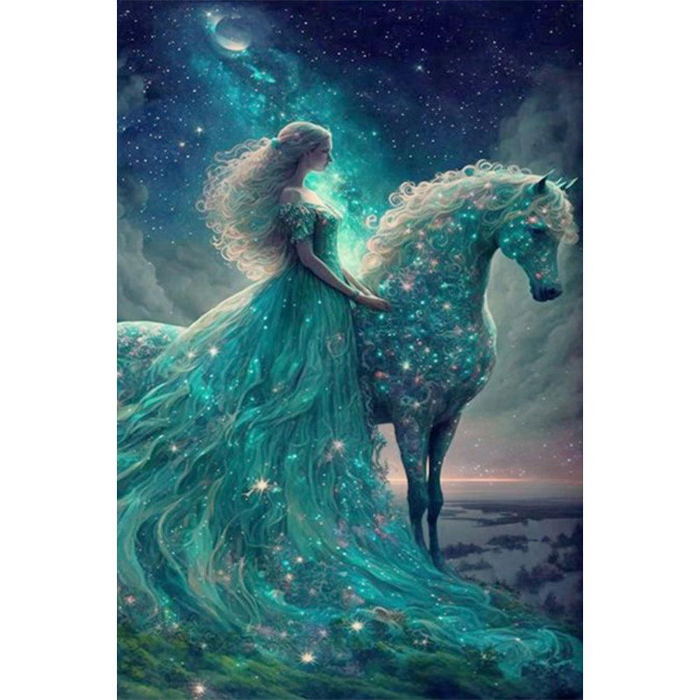 Horse And Princess Under The Starry Sky - Full AB Round Drill Diamond Painting 40*60CM