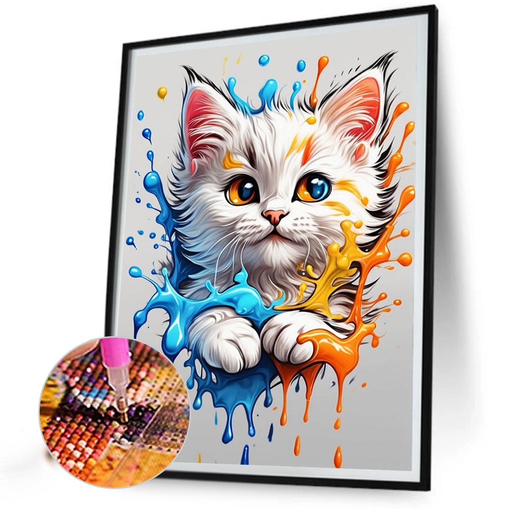 Colorful Ink Cat - Full Square Drill Diamond Painting 30*40CM