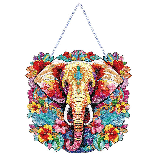 Acrylic Elephant Single-Sided Round Diamond Painting Hanging Pendant (20x20cm)