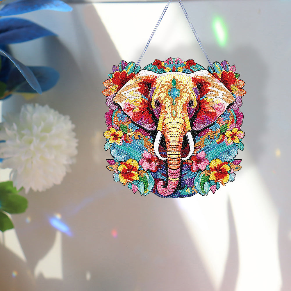 Acrylic Elephant Single-Sided Round Diamond Painting Hanging Pendant (20x20cm)