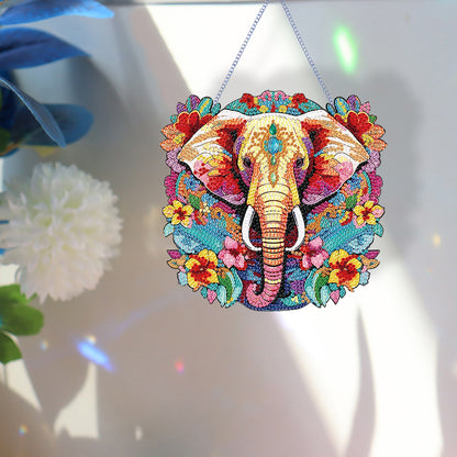 Acrylic Elephant Single-Sided Round Diamond Painting Hanging Pendant (20x20cm)