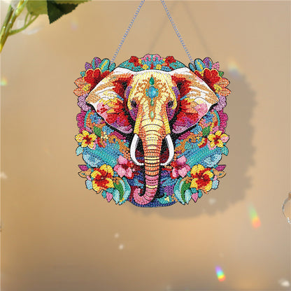 Acrylic Elephant Single-Sided Round Diamond Painting Hanging Pendant (20x20cm)