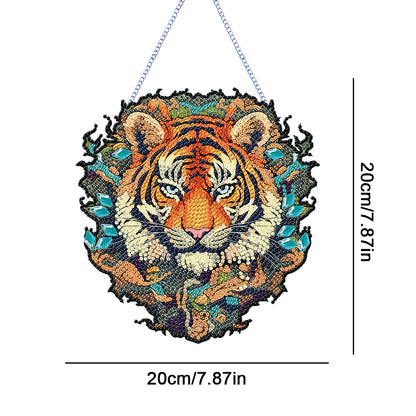 Acrylic Tiger Single-Sided Round Diamond Painting Hanging Pendant (20x20cm)