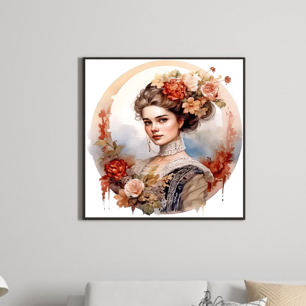French Elegant Lady - Full Round Drill Diamond Painting 30*30CM
