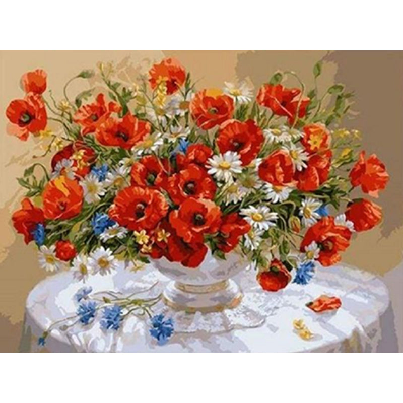 Vintage Oil Painting Poppy Flower - Full Square Drill Diamond Painting 40*30CM