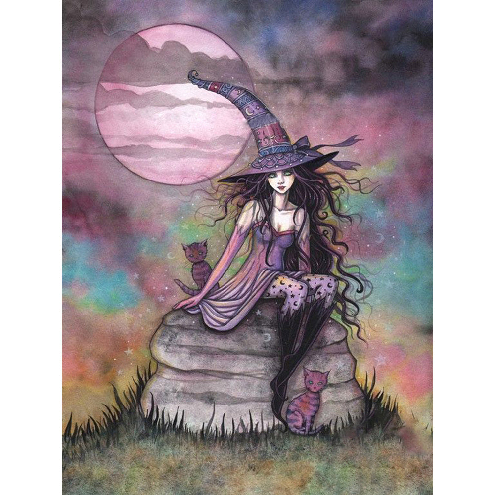 Witch Under The Moon - Full Round Drill Diamond Painting 30*40CM