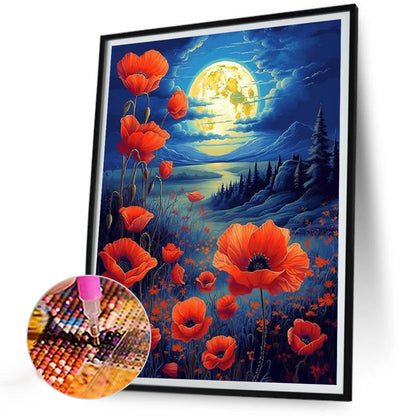 Poppies Under The Moonlight - Full Round Drill Diamond Painting 30*40CM