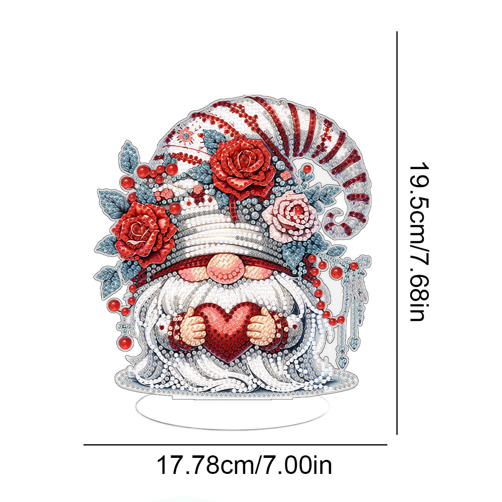Acrylic Gnome Single-Sided Desktop Diamond Art Kit Home Door Decor (Rose Heart)