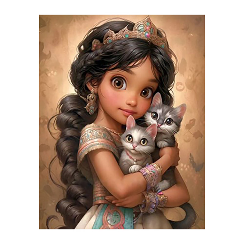 Little Brunette Girl And Kitten - 11CT Stamped Cross Stitch 40*50CM