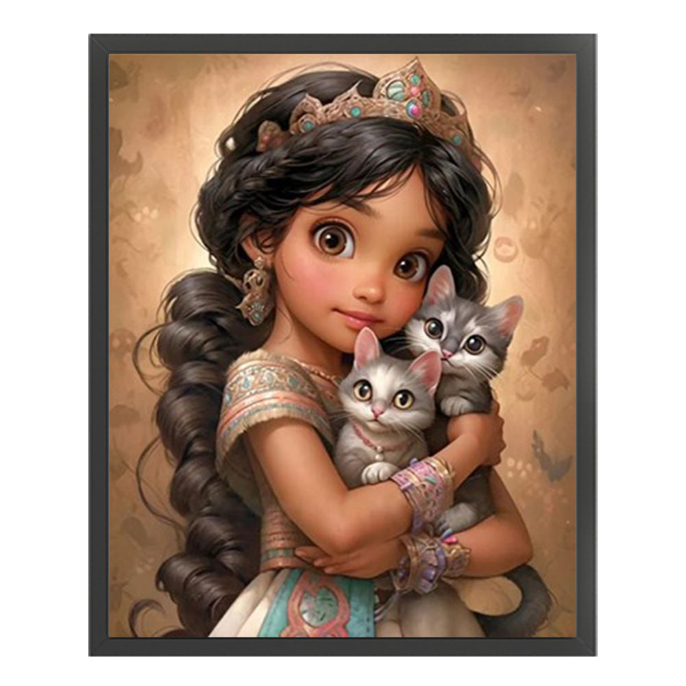 Little Brunette Girl And Kitten - 11CT Stamped Cross Stitch 40*50CM