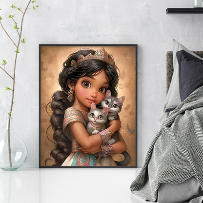 Little Brunette Girl And Kitten - 11CT Stamped Cross Stitch 40*50CM