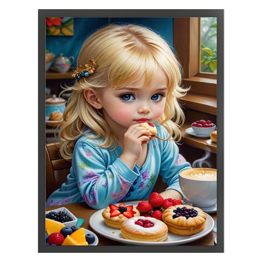 Blonde Little Girl Eating Breakfast - 11CT Stamped Cross Stitch 40*55CM