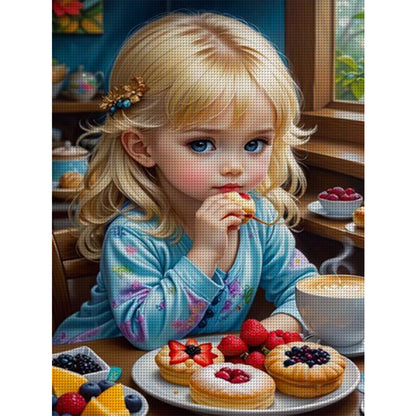 Blonde Little Girl Eating Breakfast - 11CT Stamped Cross Stitch 40*55CM