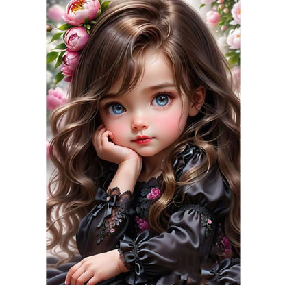 Curly Hair Big Eyed Girl - 14CT Counted Cross Stitch 50*70CM