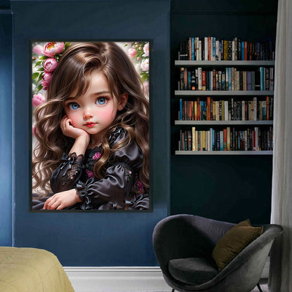 Curly Hair Big Eyed Girl - 14CT Counted Cross Stitch 50*70CM