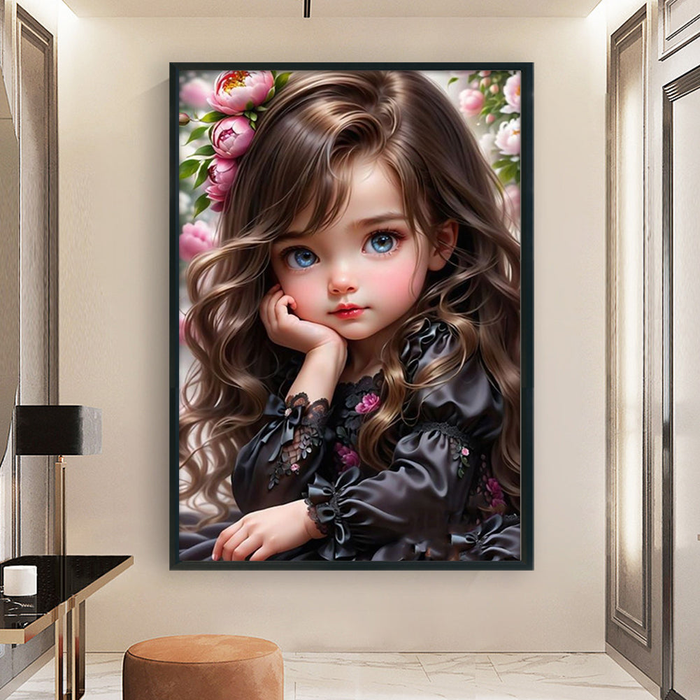 Curly Hair Big Eyed Girl - 14CT Counted Cross Stitch 50*70CM