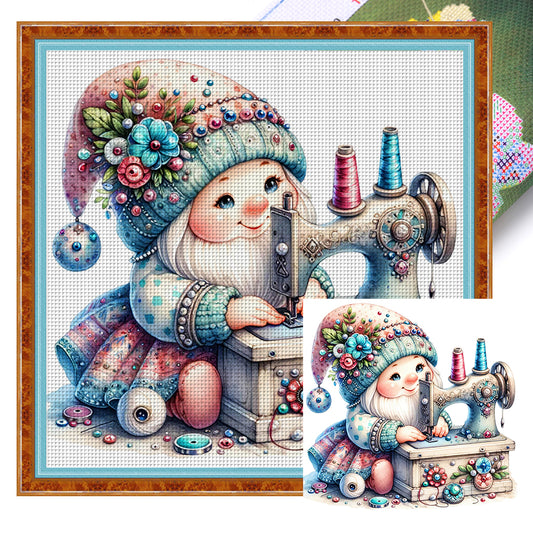 Sewing Machine Gnome - 18CT Stamped Cross Stitch 30*30CM