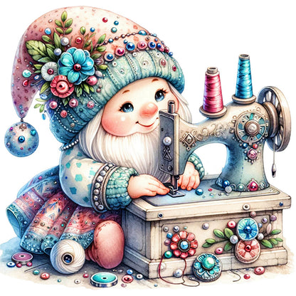 Sewing Machine Gnome - 18CT Stamped Cross Stitch 30*30CM