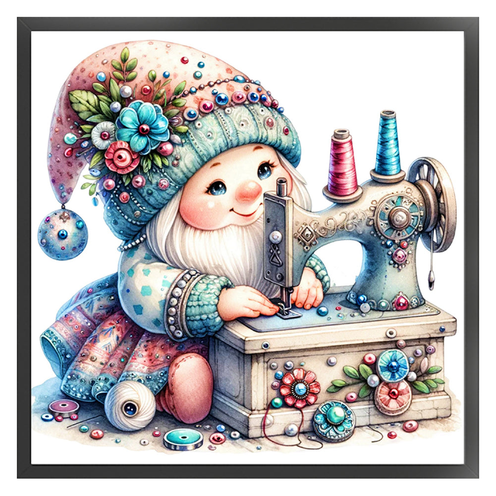 Sewing Machine Gnome - 18CT Stamped Cross Stitch 30*30CM