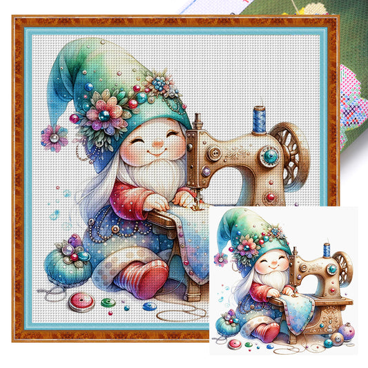 Sewing Machine Gnome - 18CT Stamped Cross Stitch 30*30CM