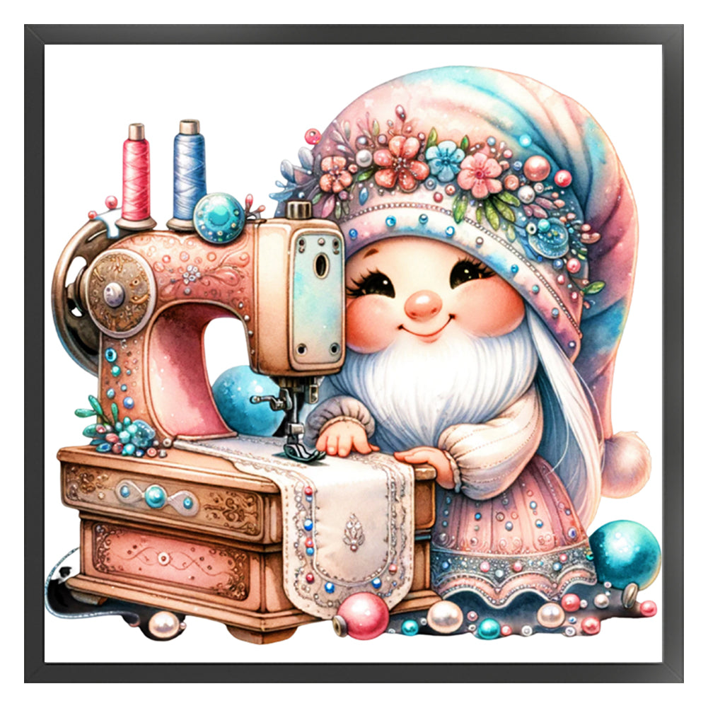 Sewing Machine Gnome - 18CT Stamped Cross Stitch 30*30CM