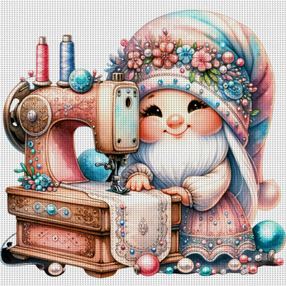 Sewing Machine Gnome - 18CT Stamped Cross Stitch 30*30CM