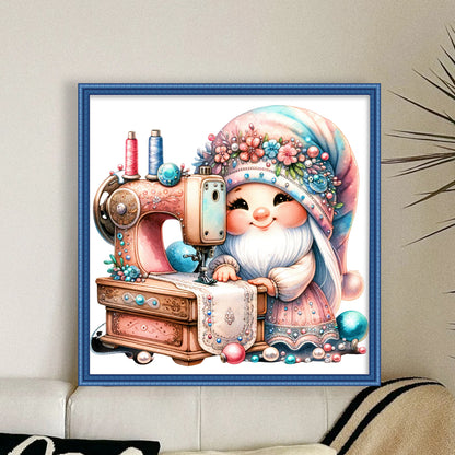 Sewing Machine Gnome - 18CT Stamped Cross Stitch 30*30CM