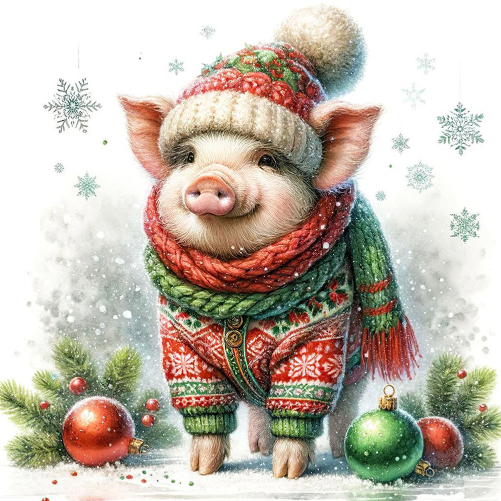 Winter Piggy - 18CT Stamped Cross Stitch 30*30CM