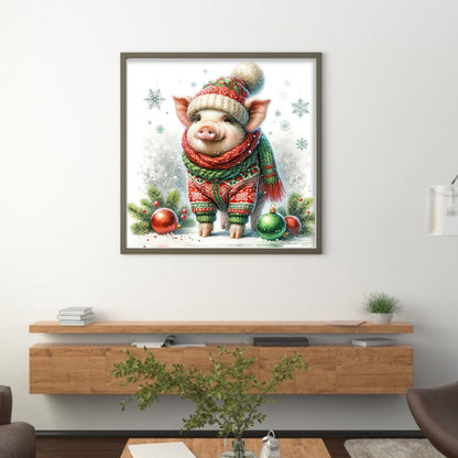 Winter Piggy - 18CT Stamped Cross Stitch 30*30CM