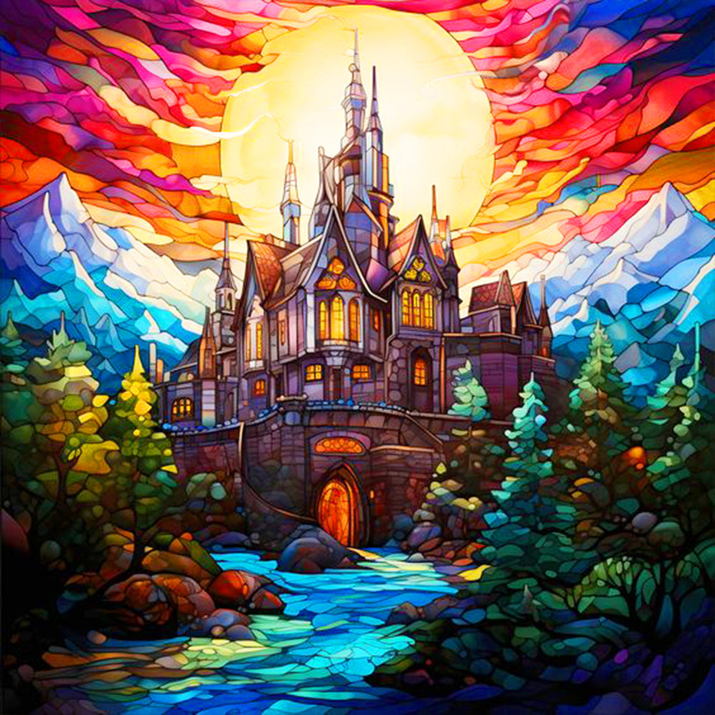 Glass Wind Mountain Castle - Full Round Drill Diamond Painting 30*30CM