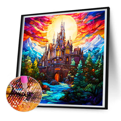 Glass Wind Mountain Castle - Full Round Drill Diamond Painting 30*30CM