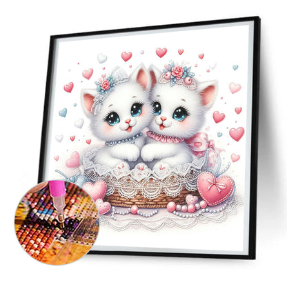 Pair Of White Cats - Full Round Drill Diamond Painting 30*30CM