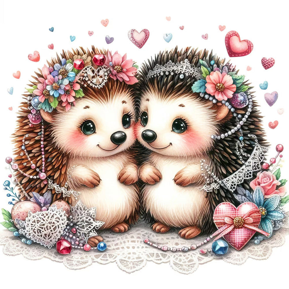 Pair Of Hedgehogs - Full Round Drill Diamond Painting 30*30CM