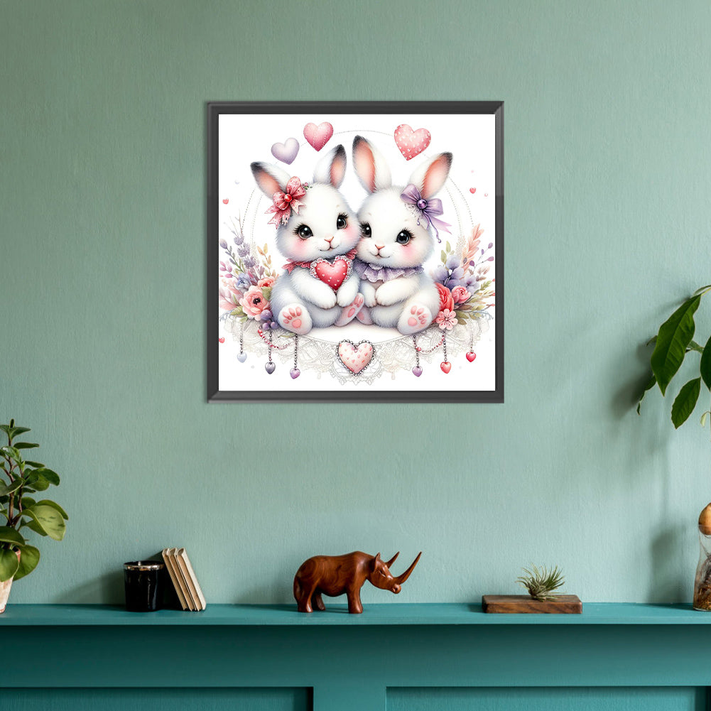 Pair Of White Rabbits - Full Round Drill Diamond Painting 30*30CM