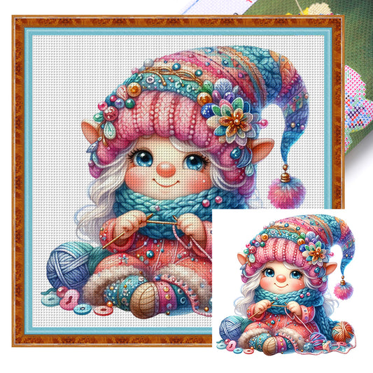 Gnome Knitting A Sweater - 11CT Stamped Cross Stitch 45*45CM