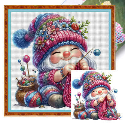 Gnome Knitting A Sweater - 11CT Stamped Cross Stitch 45*45CM