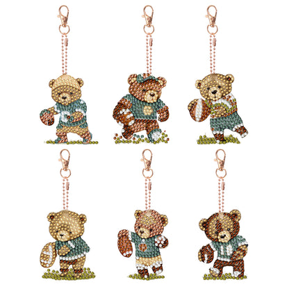 6 Pcs Double Sided Special Shape Cute Bear Rhinestone Diamond Painting Keychain