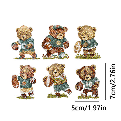 6 Pcs Double Sided Special Shape Cute Bear Rhinestone Diamond Painting Keychain