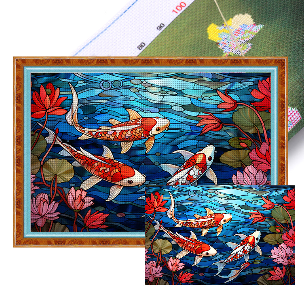 Glass Painting-Fish In The Pond - 11CT Stamped Cross Stitch 60*40CM