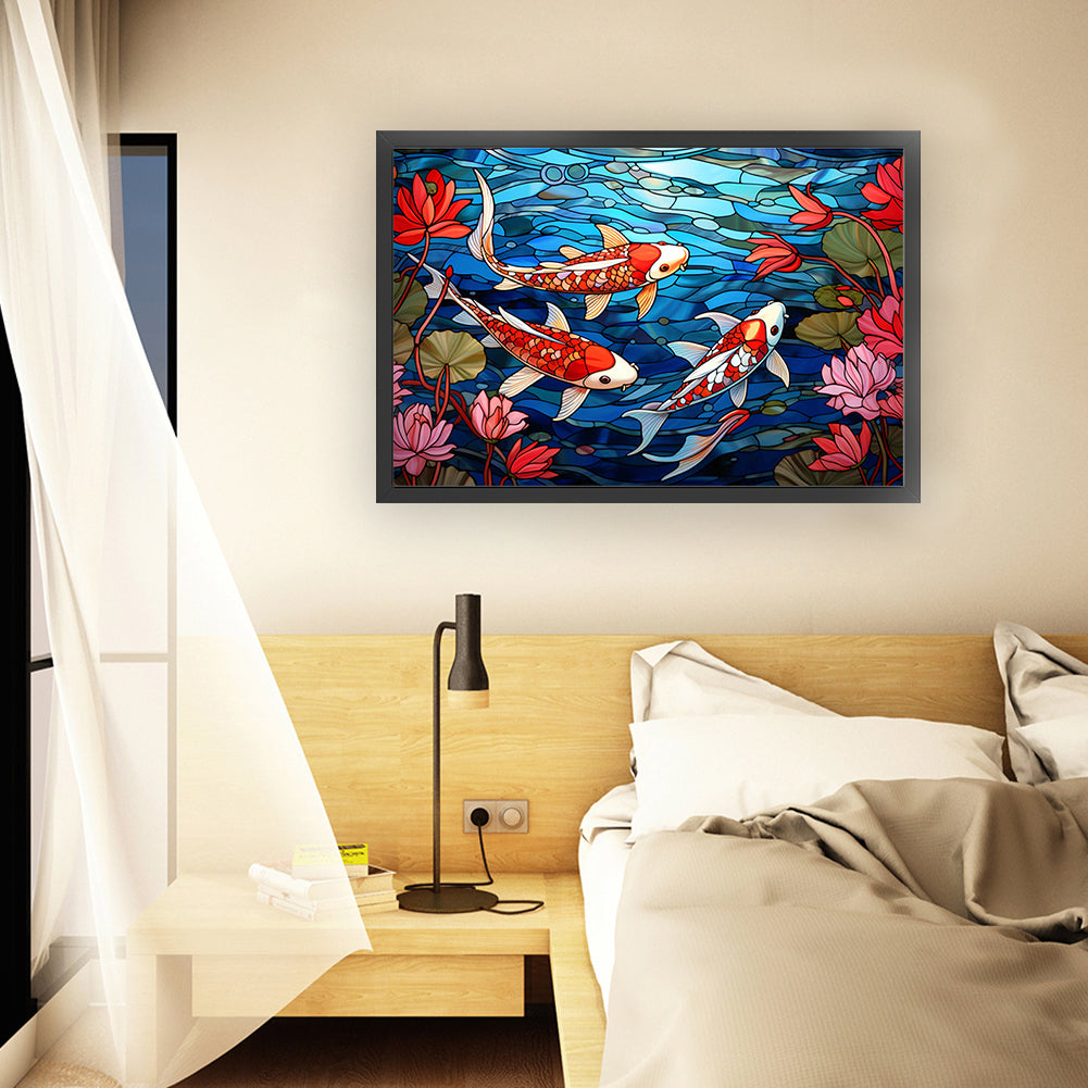 Glass Painting-Fish In The Pond - 11CT Stamped Cross Stitch 60*40CM