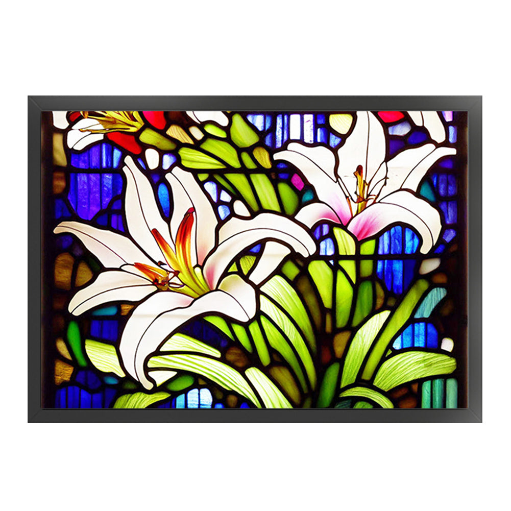 Glass Painting-Lily - 11CT Stamped Cross Stitch 60*45CM