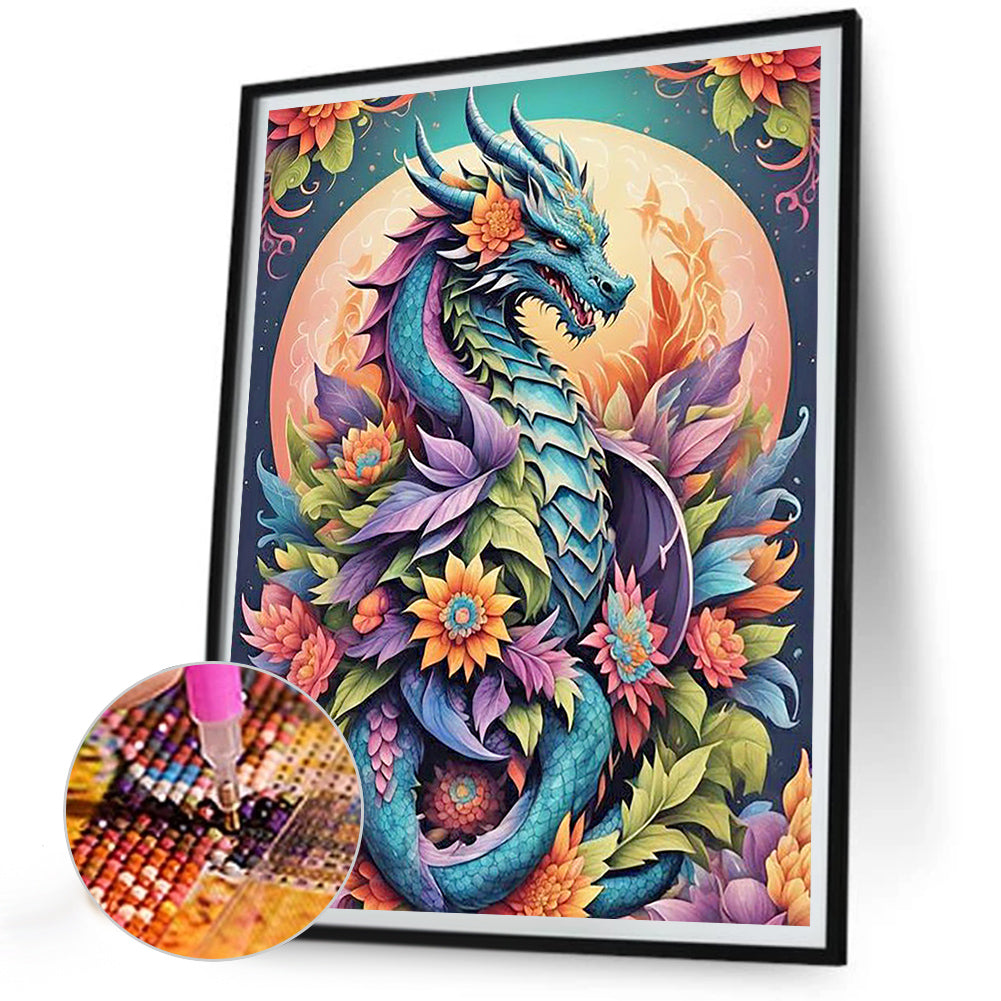 Dragon Among Flowers Under The Moon - Full Round Drill Diamond Painting 30*40CM