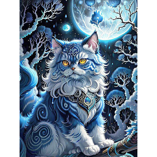 Gem Cat Under The Moon - Full Round Drill Diamond Painting 30*40CM