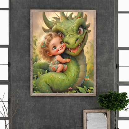 Dragon And Little Girl - Full Round Drill Diamond Painting 30*40CM