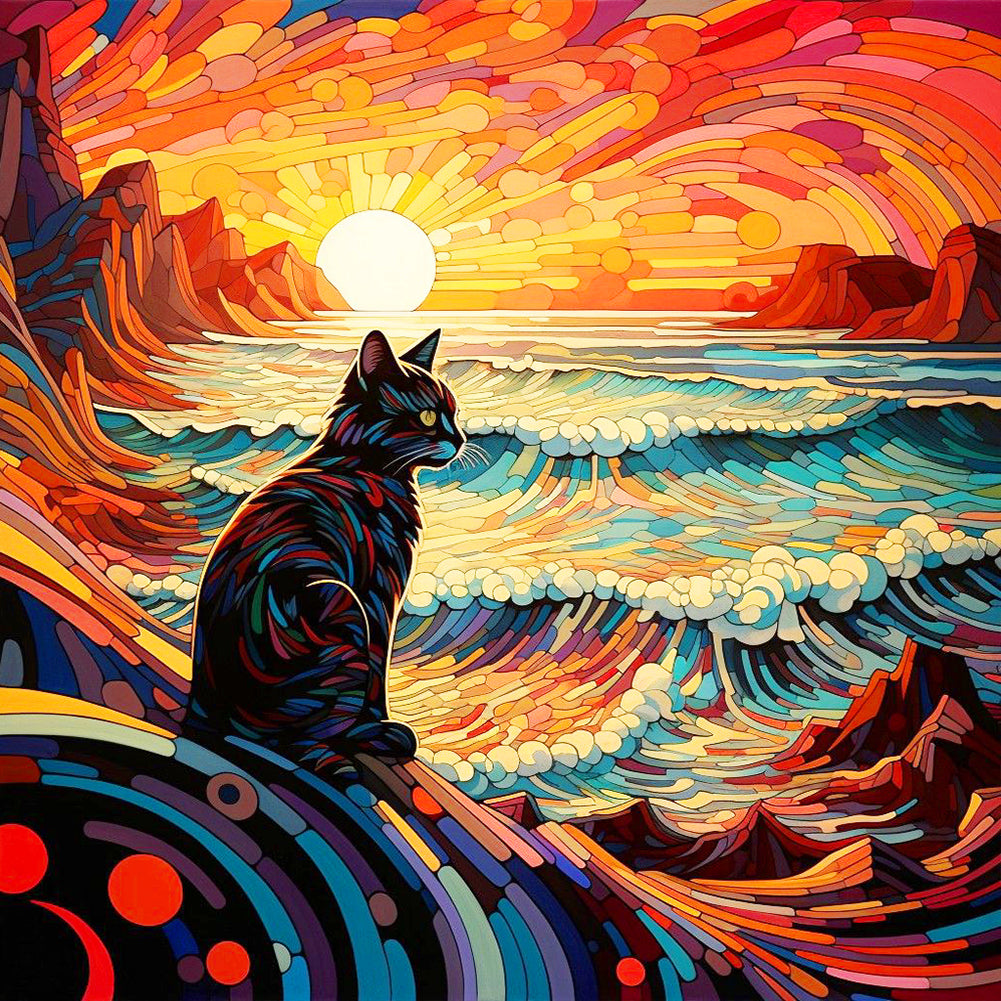 Glass Wind Kitten - Full Round Drill Diamond Painting 30*30CM