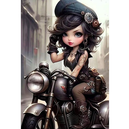 Girl With Big Eyes On Motorcycle - 11CT Stamped Cross Stitch 40*60CM