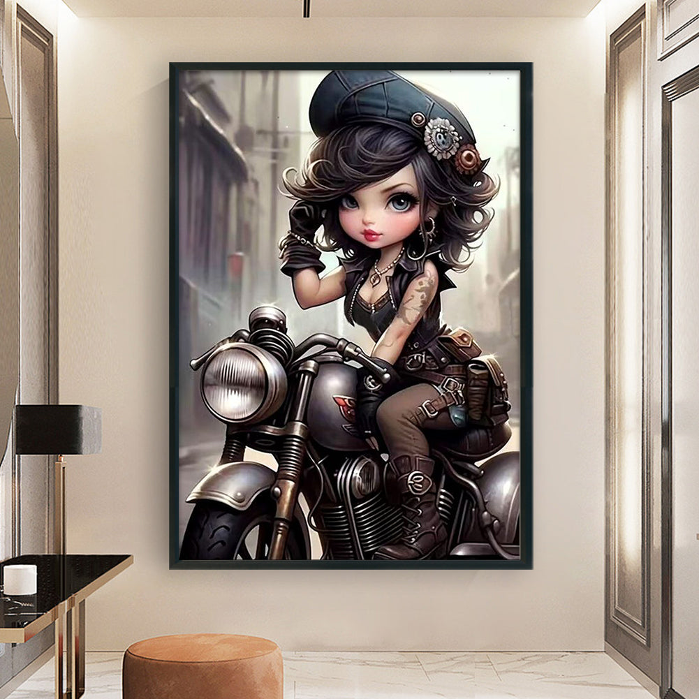 Girl With Big Eyes On Motorcycle - 11CT Stamped Cross Stitch 40*60CM